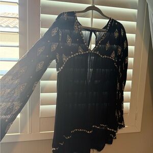 FREE PEOPLE Embroidered Black Patterned tunic/dress